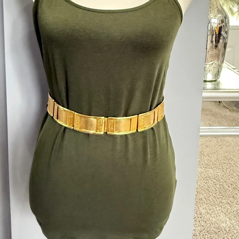 Vintage 1980s Gold Retro Back Clasp Disco Hippie Belt Size Small/Medium 32”L